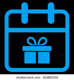 Gift Day vector icon. Style is flat symbol, blue color, rounded angles, black background.