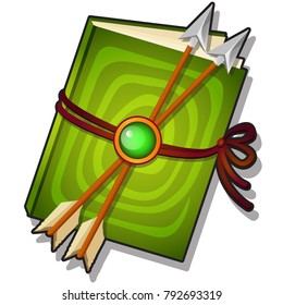 Gift decorated book with arrows isolated on a white background. Vector cartoon close-up illustration.