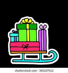 gift decoration celebration illustration holiday christmas sleigh santa winter