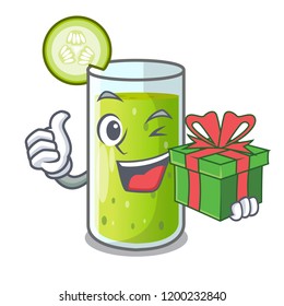 With gift delicious cucumber juice on table cartoon