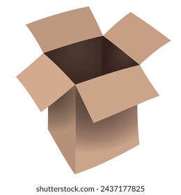 Regalo y concepto de entrega. Caja marrón de cartón vacía. Ilustración de vector