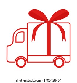 Gift delivery emblem or icon. Truck icon with a bow