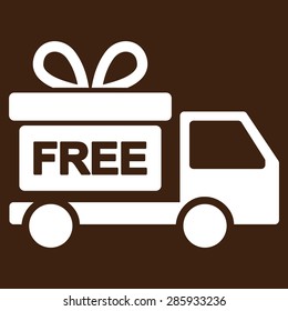 Gift delivery icon from Business Bicolor Set. Vector style: flat symbols, white color, rounded angles, brown background.