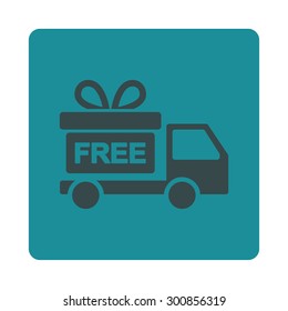 Gift delivery icon. Vector style is soft blue colors, flat rounded square button on a white background.