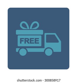 Gift delivery icon. Vector style is cyan and blue colors, flat rounded square button on a white background.