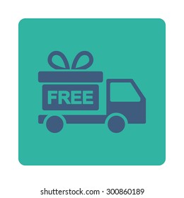 Gift delivery icon. Vector style is cobalt and cyan colors, flat rounded square button on a white background.