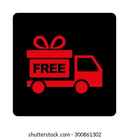 Gift delivery icon. Vector style is intensive red and black colors, flat rounded square button on a white background.