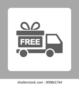 Gift delivery icon. Vector style is dark gray and white colors, flat rounded square button on a silver background.