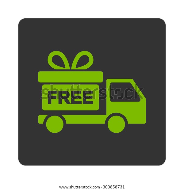 Gift\
delivery icon. Vector style is eco green and gray colors, flat\
rounded square button on a white\
background.