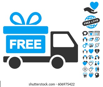 Gift Delivery pictograph with bonus amour pictograph collection. Vector illustration style is flat iconic blue and gray symbols on white background.