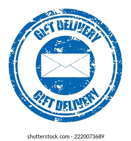 Gift delivery rubber stamp texture for post office service decoration. Vector illustration. Postal gifts rabber stamp, adversting blue ink print, special service symbol, post label