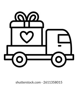 Gift delivery truck icon, symbolizing donation, charity support, reward delivery, and thoughtful gifting. Ideal for representing generosity, giving, and logistic services in charitable contexts