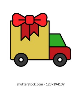 gift delivery truck service Christmas filled editable outline icon. 