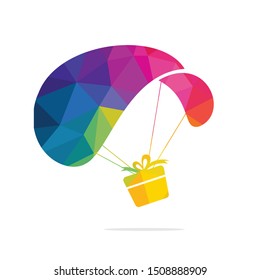 Gift delivery vector logo design. Parachute gift delivery concept emblem.