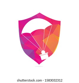 Gift delivery vector logo design. Parachute gift delivery concept emblem.	