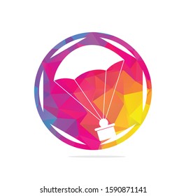 Gift delivery vector logo design. Parachute gift delivery concept emblem.	