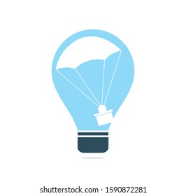 Gift delivery vector logo design. Parachute gift delivery bulb shape concept emblem.	