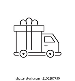 Ilustración de diseño de icono de contorno de vector de entrega de regalo. Símbolo de envío y entrega en fondo blanco archivo EPS 10