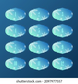 Gift design. Unusual and stylish shape. New Year's blue colors and snowflakes. Identical cells.