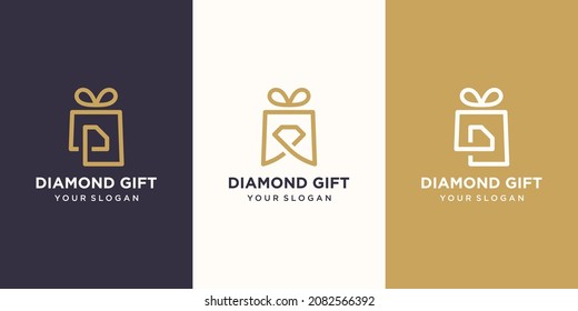 gift and diamond or brilliant logo combination. Unique surprise and logotype design template