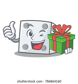 With gift dice character cartoon style