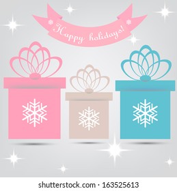 Gift of different colors on a gray background. Vector  illustration