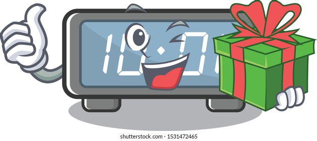 With gift digital clock cartoon in character shape