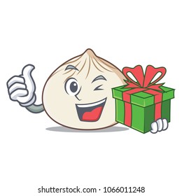 With gift dimsum mascot cartoon style