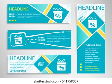 Gift discount box icon on vertical and horizontal banner. Modern abstract flyer, banner design template.
