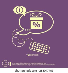 Gift discount box and keyboard design elements. Line icons for application development, web page coding and programming, creative process