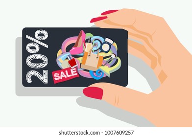 Gift discount card with doodle design in women hand