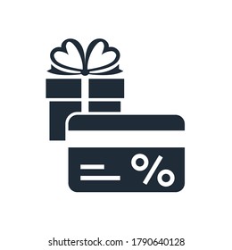 Tarjeta de regalo y descuento. Icono del vector aislado en fondo blanco.