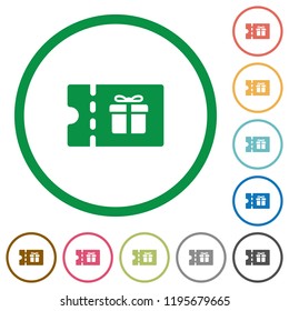 Gift discount coupon flat color icons in round outlines on white background