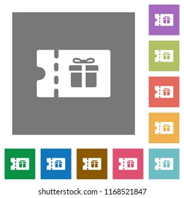 Gift discount coupon flat icons on simple color square backgrounds