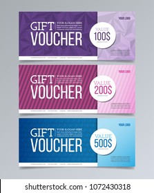 Gift and discount voucher design template. Colorful geometric banner background.