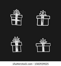 Gift doodles collection, hand drawn christmas presents. 