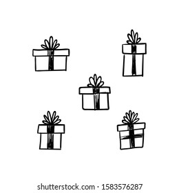 Gift doodles collection, hand drawn christmas presents. 