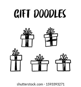 Gift doodles collection, hand drawn christmas presents. 