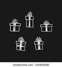 Gift doodles collection, hand drawn christmas presents. 