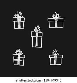 Gift doodles collection, hand drawn christmas presents. 