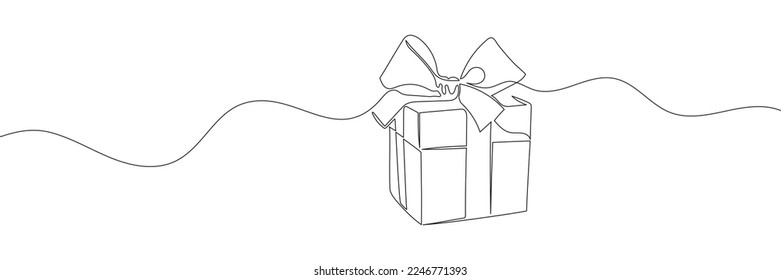 gift drawn in one continuous line on a white background