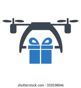 Gift Drone Delivery vector icon. Style is bicolor flat symbol, smooth blue colors, rounded angles, white background.