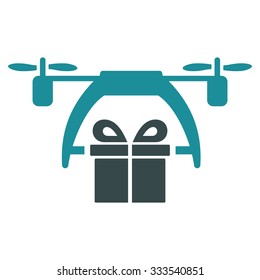 Gift Drone Delivery vector icon. Style is bicolor flat symbol, soft blue colors, rounded angles, white background.