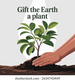 Gift the earth a plant on World Environment Day isolated on white background . EPS available.