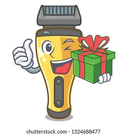 With gift electric shaver isolated with in mascot