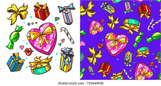 GIft elements and seamless texture pattern holidays christmas new year design