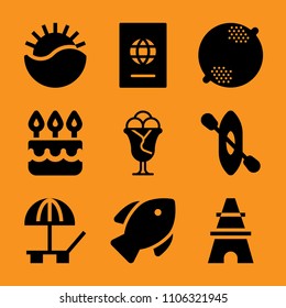gift, emblem, texture, recreational, departure and vector icon vector set. Flat vector design with filled icons. Designed for web and software interfaces