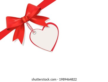 Gift or envelope with red ribbon and heart card,
Vector illustration isolated on white background
