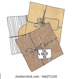 Gift envelopes. Drawing by hand in vintage style. The texture of the paper.