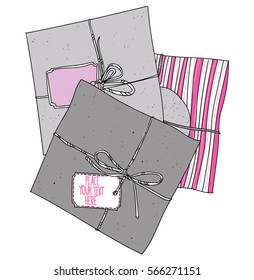 Gift envelopes. Drawing by hand in vintage style. The texture of the paper.